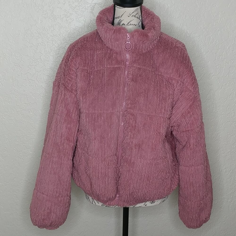 Wild Fable Mock Fur Zip Front Jacket Pink Size‎ L